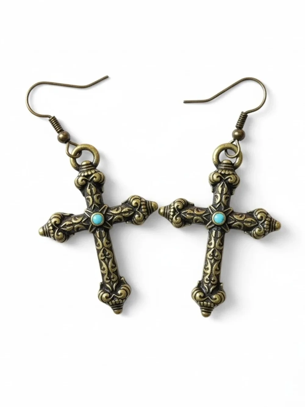 Women's Vintage-Style Large Cross Drop Earrings